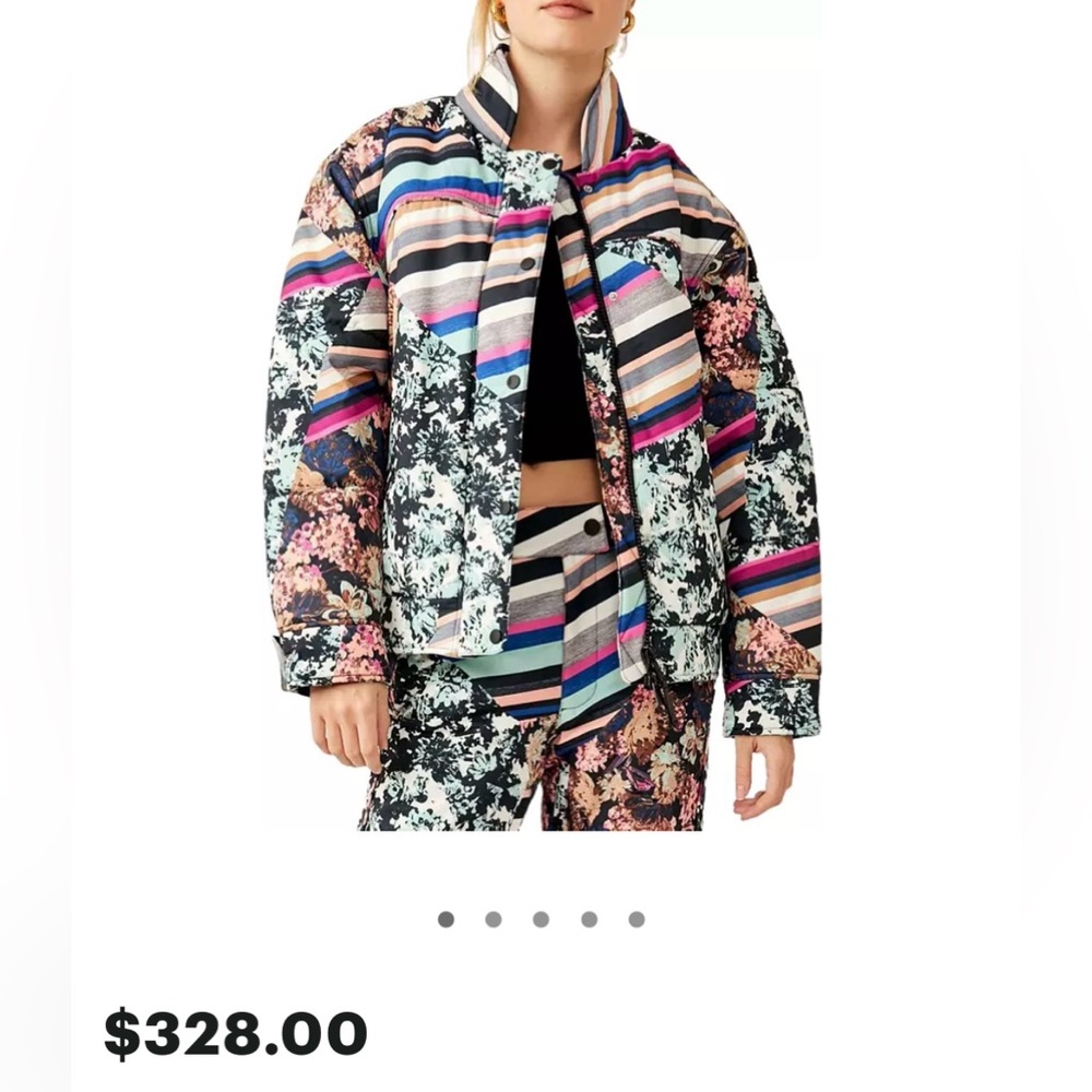 $328 NWT Free People Movement Bunny Slope Jacket in Black Diamond Print XS